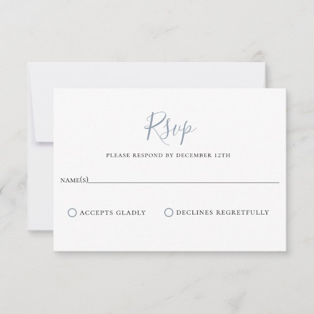 Minimalist Dusty Blue Wedding RSVP Card (Front)