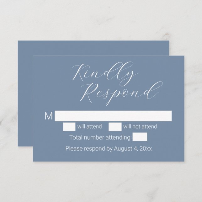 Minimalist Dusty Blue Wedding RSVP Cards (Front/Back)