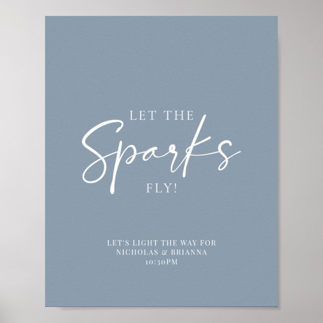 Minimalist Dusty Blue Wedding Sparkler Send Off Poster (Front)