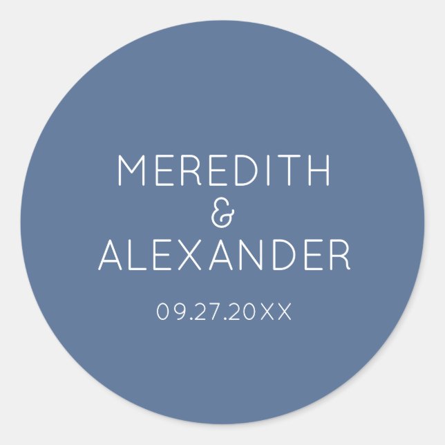 Minimalist Dusty Blue Wedding Sticker (Front)
