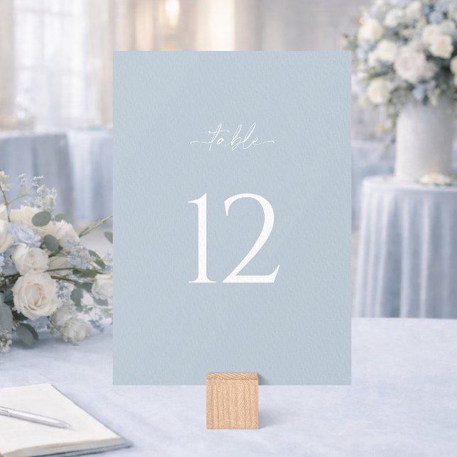 Minimalist Dusty Blue Wedding Table Number Sign (Creator Uploaded)