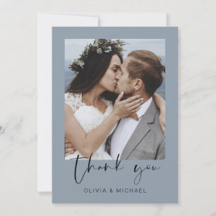 Minimalist Dusty Blue Wedding Thank You Photo Card