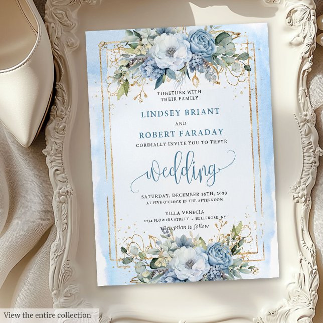 Minimalist dusty blue white floral wedding invites (Minimalist dusty blue white floral wedding invitation

)