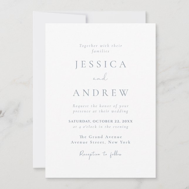 Minimalist dusty blue & White Simple Wedding Invitation (Front)