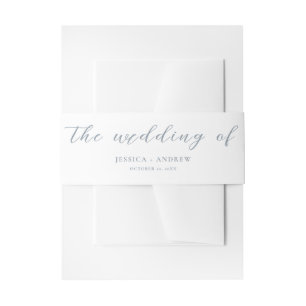 Minimalist dusty blue & White Simple Wedding Invitation Belly Band