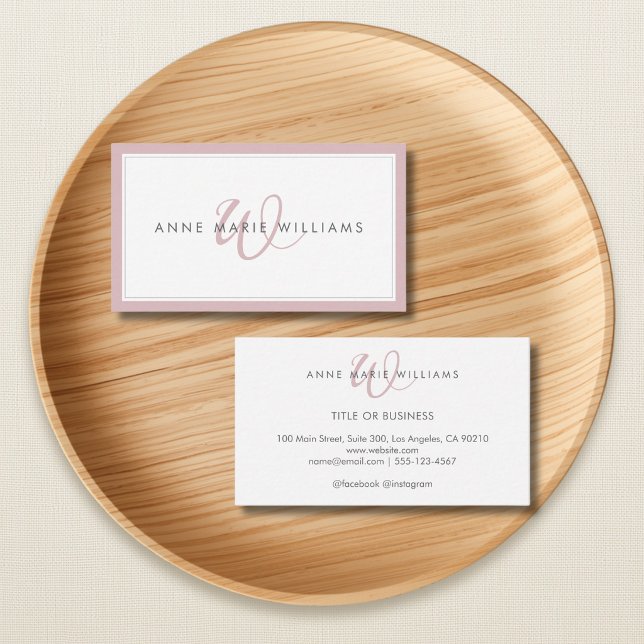 Minimalist Dusty Lilac Script Two Border Monogram Business Card (Creator Uploaded)