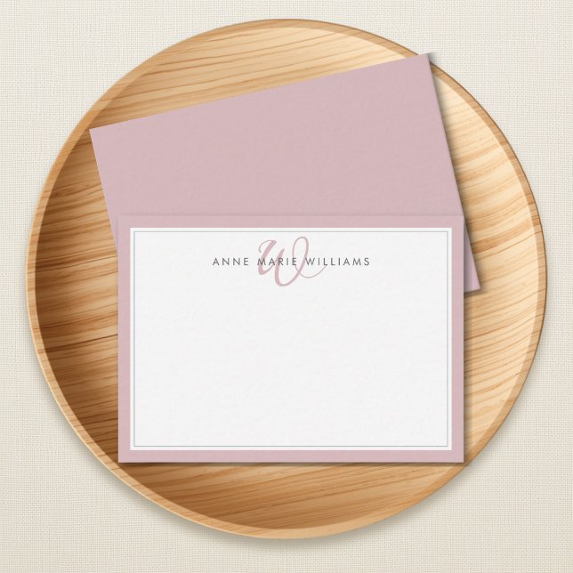 Minimalist Dusty Lilac Two Border Monogram Card (Creator Uploaded)