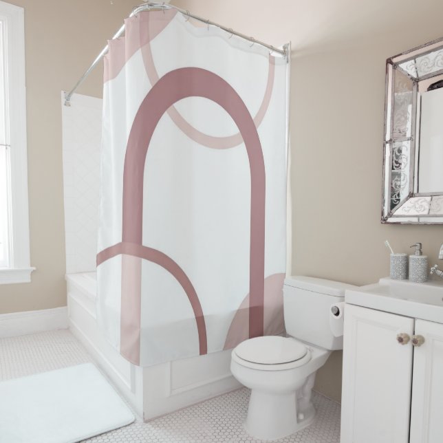 Minimalist Dusty Pink Abstract Arch Shower Curtain (In Situ)