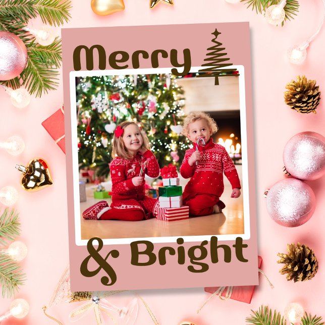 Minimalist Dusty Pink Brown Christmas Tree Photo Holiday Card (Creator Uploaded)