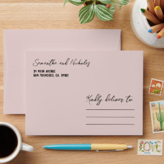 Minimalist Dusty Pink Calligraphy Script Envelope