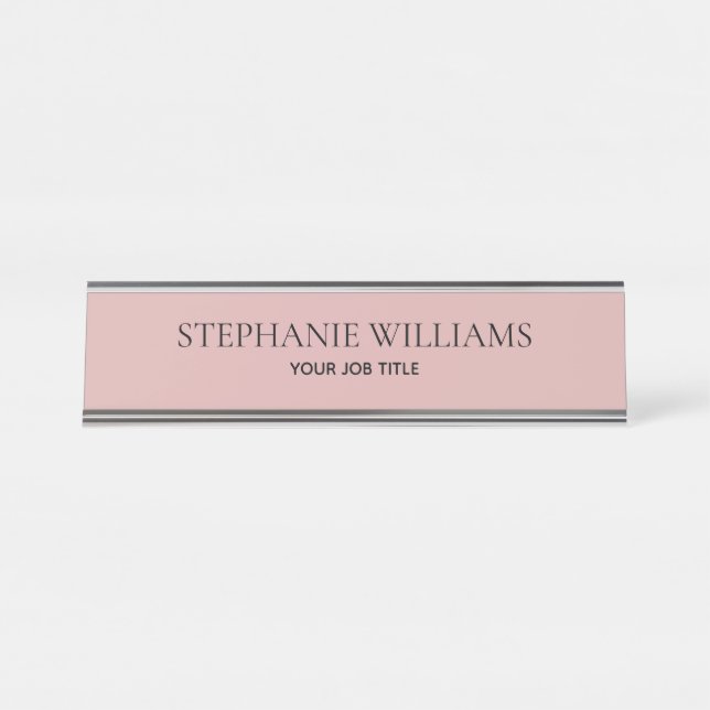 Minimalist Dusty Pink Custom Desk Name Plate (Front)