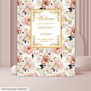 Minimalist dusty pink ivory floral wedding banner tapestry