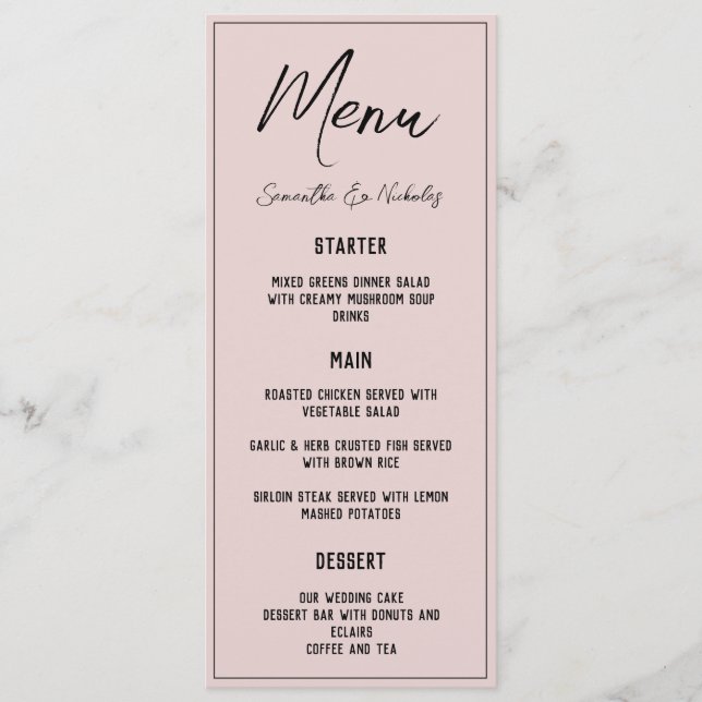 Minimalist Dusty Pink Menu (Front)