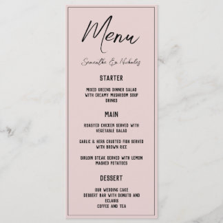 Minimalist Dusty Pink Menu