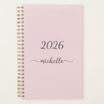 Minimalist Dusty Pink Monogram Name Girly Script Planner<br><div class="desc">Girly Feminine Minimalist Simple Clean Blush Pink Monogram Name Signature Script Custom Personalized 2023 or any year Planner. This design featuring your first name in a pretty hand lettered style swash tail font signature typography (or calligraphy) on dusty pink or light pastel blush pink background. Great stylish feminine gift for...</div>