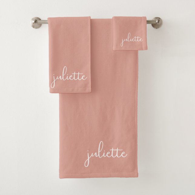 Minimalist Dusty Pink Personalised Bath Towel Set (Insitu)