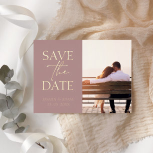 Minimalist Dusty Pink Photo Wedding Save the Date Foil Holiday Postcard