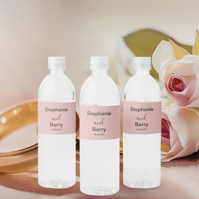 Minimalist Dusty Pink Wedding Water Bottle Label (Creator Uploaded)