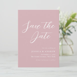 Minimalist Dusty Pink & White Simple Wedding Save The Date