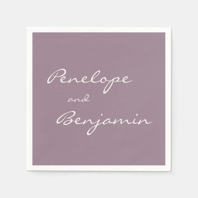 Minimalist Dusty Purple Script Wedding Custom Napkin (Front)