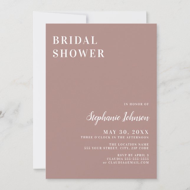 Minimalist Dusty Rose and White Bridal Shower Invitation (Front)
