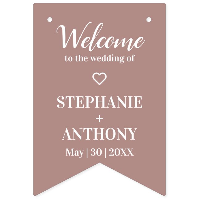 Minimalist Dusty Rose and White Wedding  Bunting (First Flag)