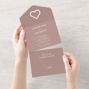 Minimalist Dusty Rose and White Wedding Invitation