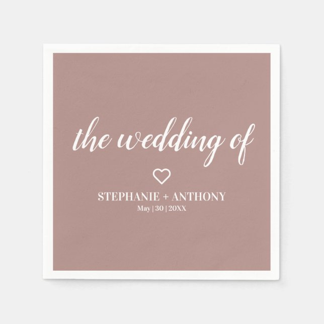 Minimalist Dusty Rose and White Wedding  Napkin (Front)