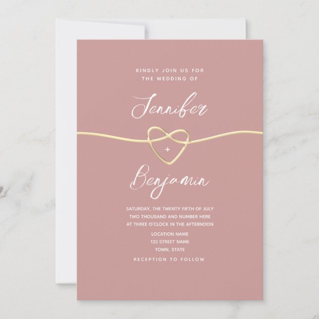 Minimalist Dusty Rose Calligraphy Wedding Invitation (Front)