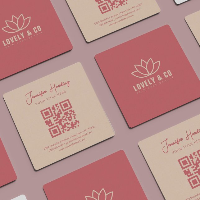 Minimalist Dusty Rose Cream Beauty QR Code Square Business Card (Creator Uploaded)