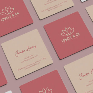 Minimalist Dusty Rose Cream Beauty Square Business Card