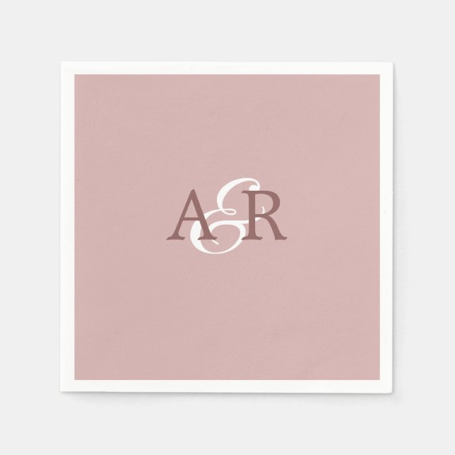 Minimalist Dusty Rose Initial Monogram Wedding Napkin (Front)