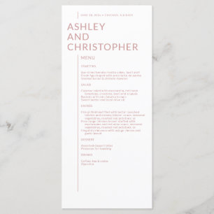 Minimalist Dusty Rose Isolated Names Wedding Menu