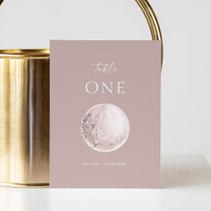 Minimalist Dusty Rose Mystical Moon Wedding  Table Number