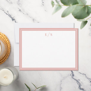 Minimalist Dusty Rose Pink Border Monogram Card
