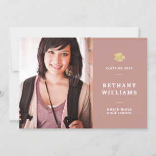 Minimalist Dusty Rose Pink Photo Graduation Party Invitation