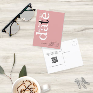 Minimalist Dusty Rose QR Code Text Save The Date Postcard