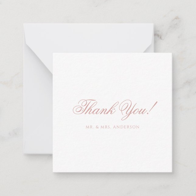 Minimalist Dusty Rose Script Wedding Thank You Card (Front)