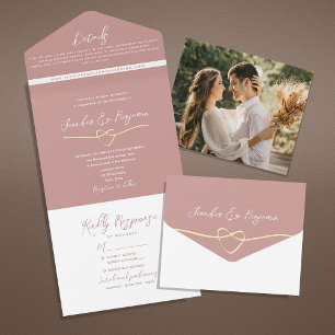 Minimalist Dusty Rose Wedding All In One Invitation