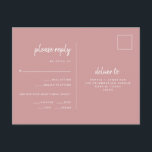 Minimalist Dusty Rose Wedding | Meal Choice RSVP Postcard<br><div class="desc">These elegant, minimalist wedding response postcards feature modern script typography and clean, sans serif text for a simple and stylish dusty rose and white design you will love. There is room to add your guests options for meal choice of entrée or dinner choice. Text is kept away from the top...</div>