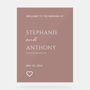 Minimalist Dusty Rose with Heart Modern Wedding  Acrylic Sign