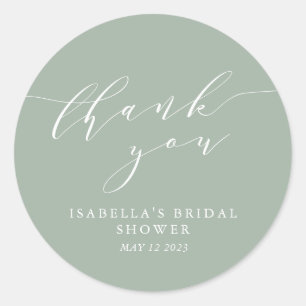 Minimalist Dusty Sage Bridal Shower Thank You Classic Round Sticker