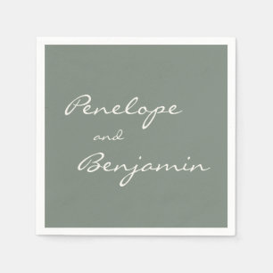 Minimalist Dusty Sage Green Script Wedding Custom Napkin
