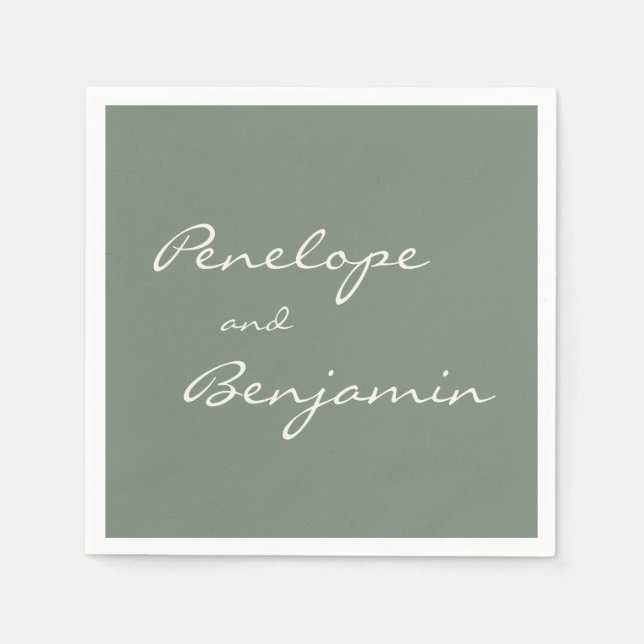 Minimalist Dusty Sage Green Script Wedding Custom Napkin (Front)