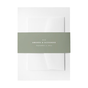 Minimalist Dusty Sage Green Wedding. Elegant Clean Invitation Belly Band