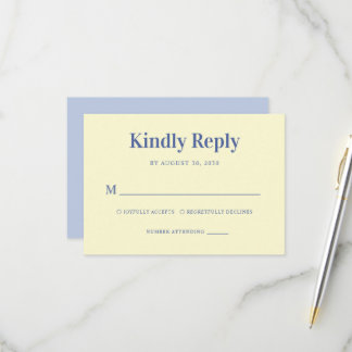 Minimalist Duty Blue & Yellow Coastal Wedding RSVP Card