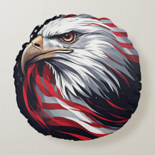 Minimalist Eagle with Flag – Modern Patriotic Art Round Cushion