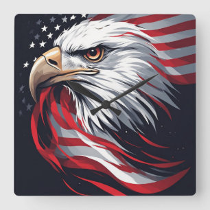 Minimalist Eagle with Flag – Modern Patriotic Art Square Wall Clock