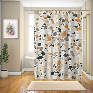 Minimalist Earth-tone Terrazzo Texture Shower Curtain