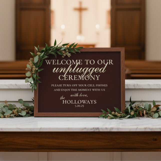 Minimalist Earth Tone Unplugged Wedding Ceremony Poster (Set the tone for a distraction-free ceremony with this Mousse Brown Unplugged Ceremony Sign!)
